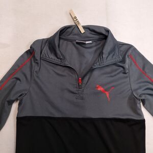 Puma Casual Long Sleeve Zip Collar Sweatshirt Youth Boys Size M Gray Black Red